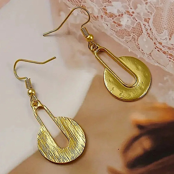 Gold Boho Earrings Geometric Irregular Dangle - Picture 5 of 6